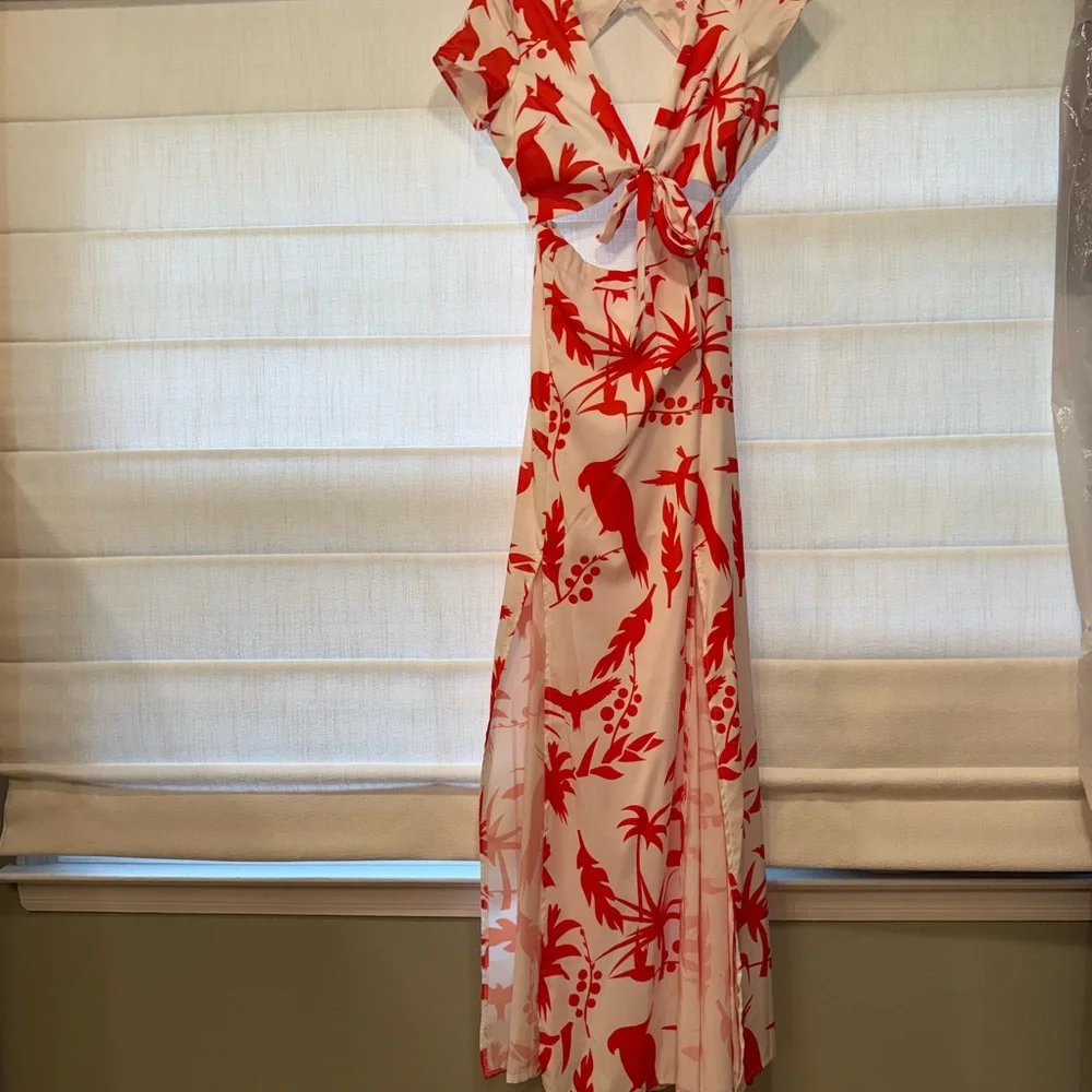 L'ATISTE Red and White Tropical Maxi Dress - Picture 1 of 2